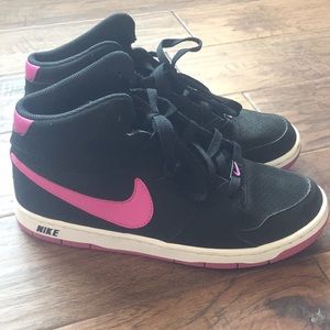 Black and pink nike high top sneakers